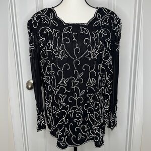 Vintage Gunit Fashions Beaded and Sequined Blouse with Scallop Neck, Sz 1x